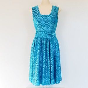 Vintage Silver & Blue Fit & Flare Dress (S)